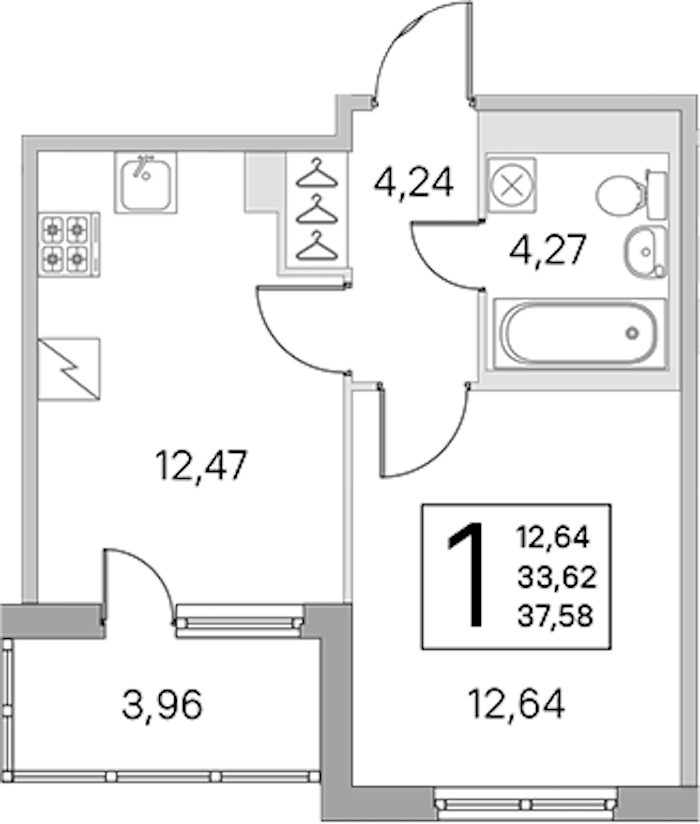 1-комнатная квартира 33.62 м², 5/5 эт., ЖК «ЮгТаун. Олимпийские кварталы»